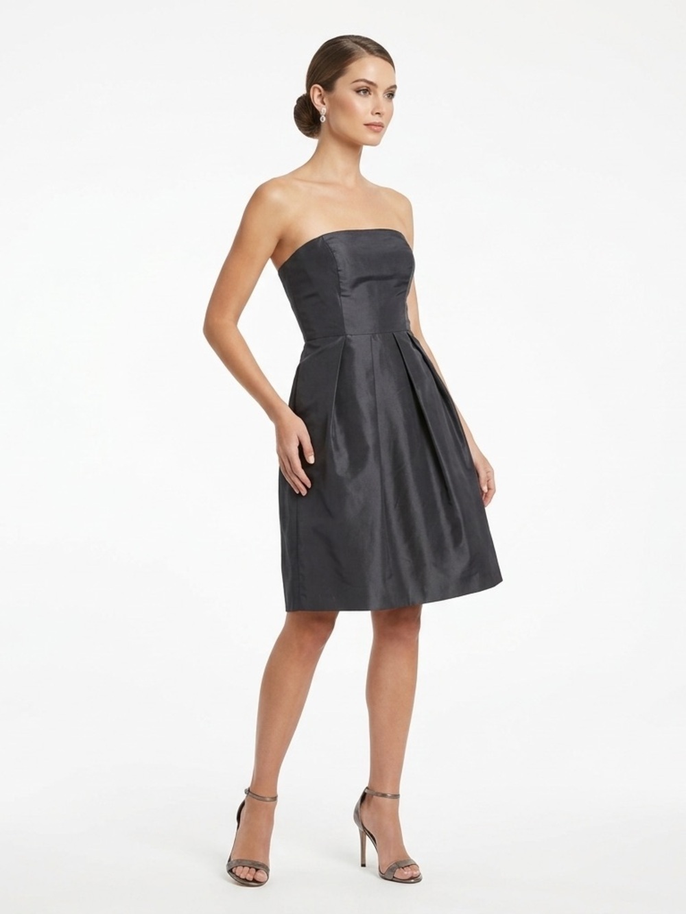 J Crew Women Strapless Silk Taffeta Dress Pleated Black Size 0